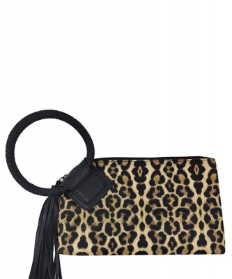 Fashion Cuff Handle Tassel Wristlet Clutch BP204 LEOPARD/BLACK